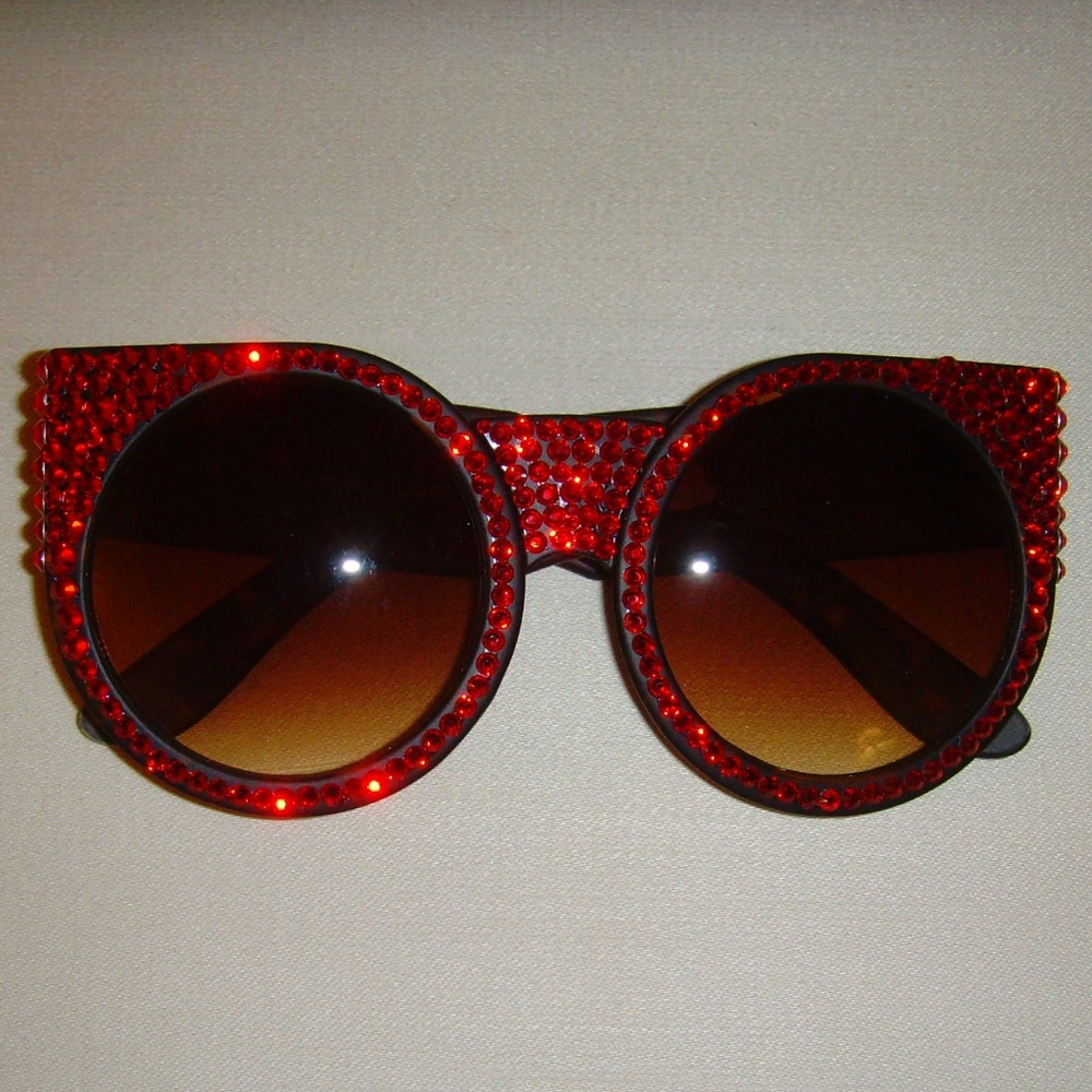 Red Acrylic Crystal Adorned Sunglasses